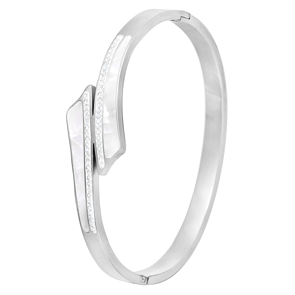 Cross Shape Titanium Steel Bracelet with Shell Inlay Plated Finish Open Cuff for Women