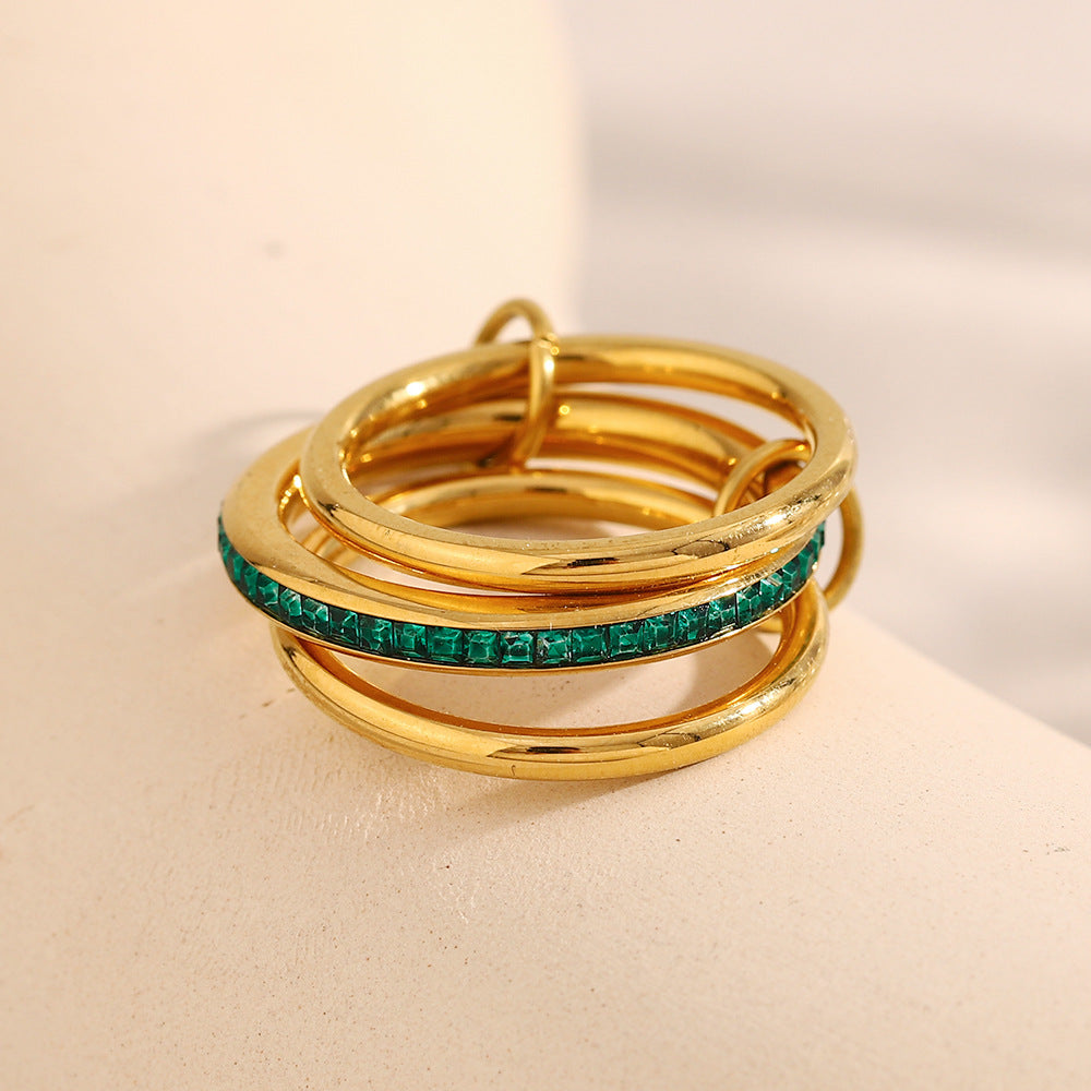 Vintage Minimalist Geometric Stainless Steel Plated 18K Gold Triple Stack Ring for Women