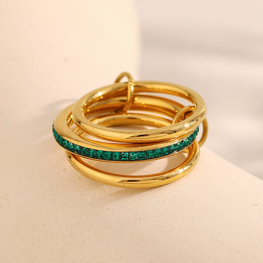 Anillo triple apilable de acero inoxidable chapado en oro de 18 quilates con diseño geométrico minimalista vintage para mujer