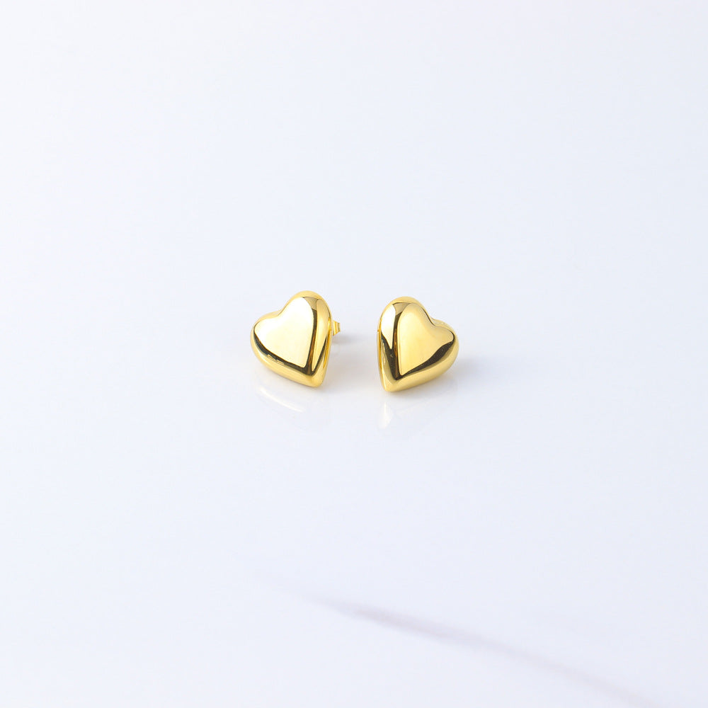 Fashionable Heart-Shaped Stainless Steel Earrings with 18K Gold Plating, Hypoallergenic Lightweight Studs for Women