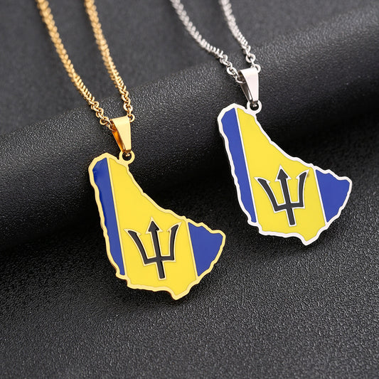 Collana con ciondolo a forma di isola geometrica di Barbados in acciaio inossidabile con charm in acciaio al titanio e finitura galvanica, per uomo e donna, per un look casual alla moda