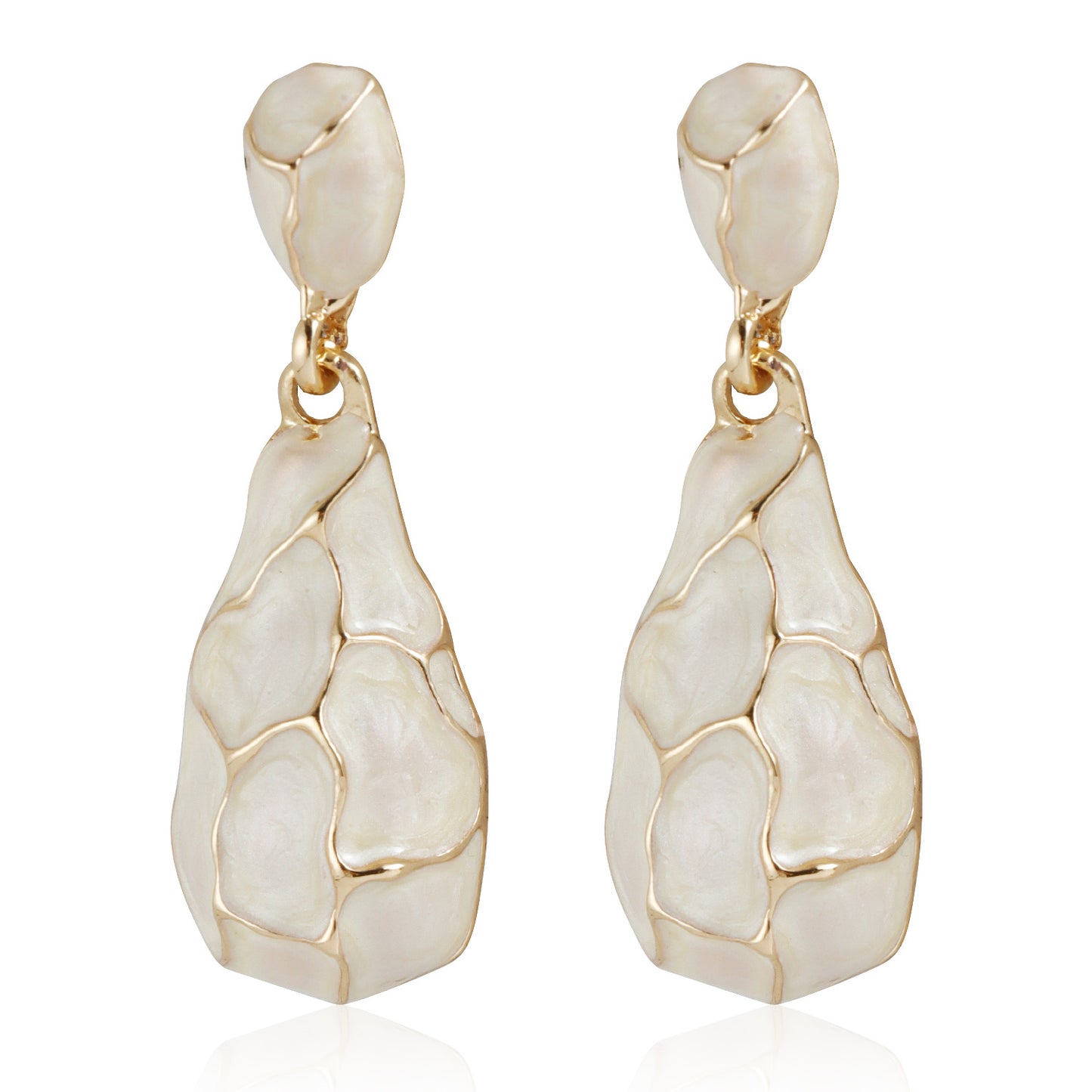 Pendientes colgantes geométricos de estilo francés vintage para mujer con acabado chapado y patrón inspirado en la naturaleza