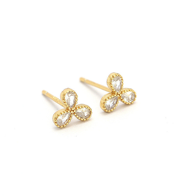 Orecchini a perno con intarsio floreale in argento sterling 925 e zirconi cubici