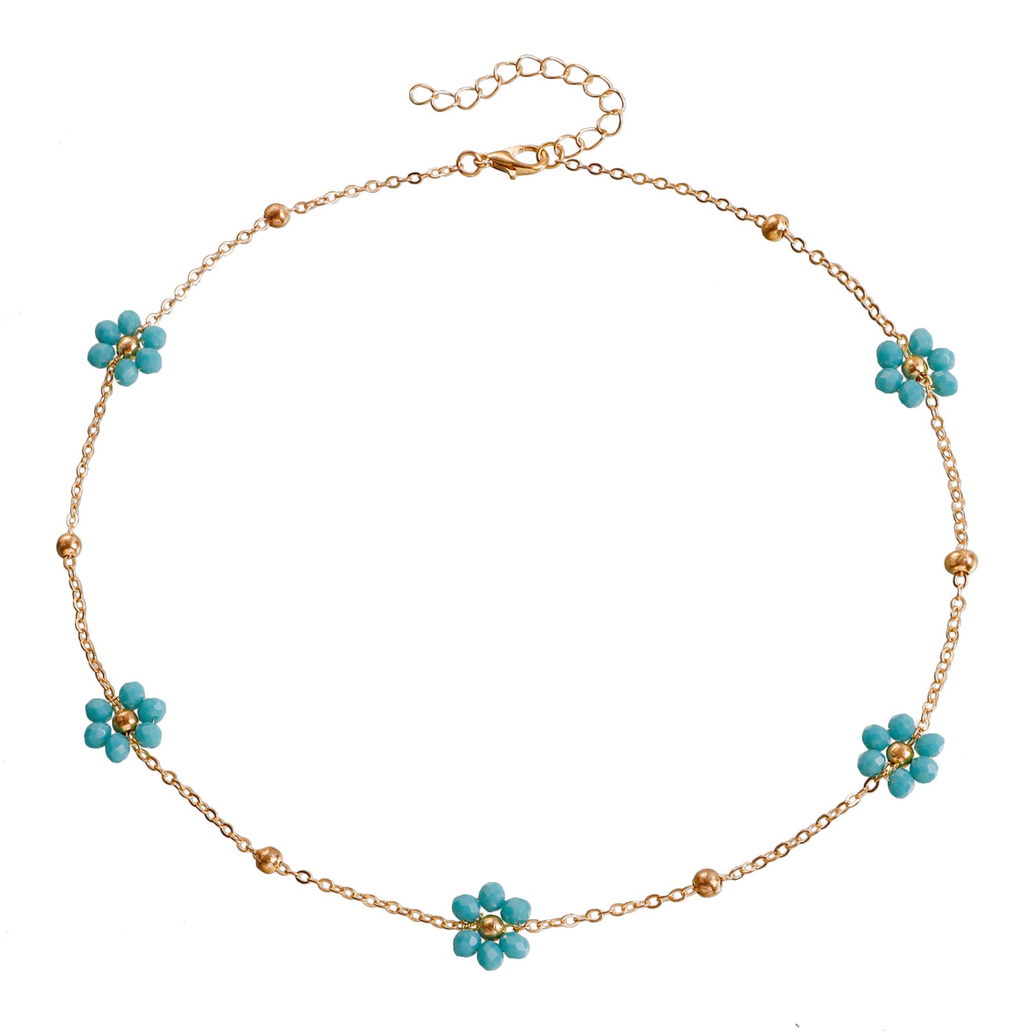 Bohemian Floral Crystal Beaded Necklace for Women with Daisy Design Alloy Pendant and Plated Finish