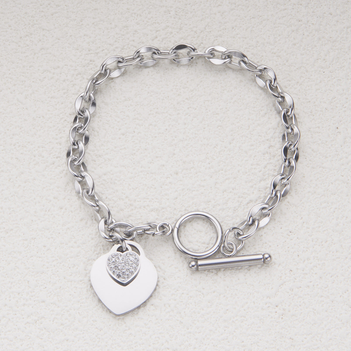 Minimalist Heart-Shaped Titanium Steel Bracelet with Plated Finish for Women