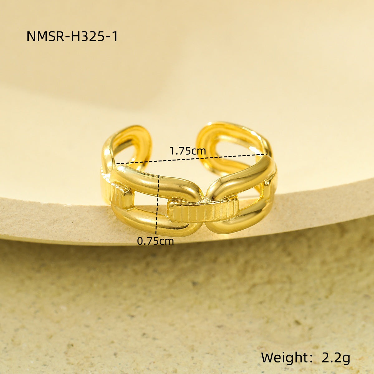 Anillo de acero de titanio geométrico minimalista con chapado en oro de 18 quilates, ligero y lujoso, de banda abierta ajustable para mujer