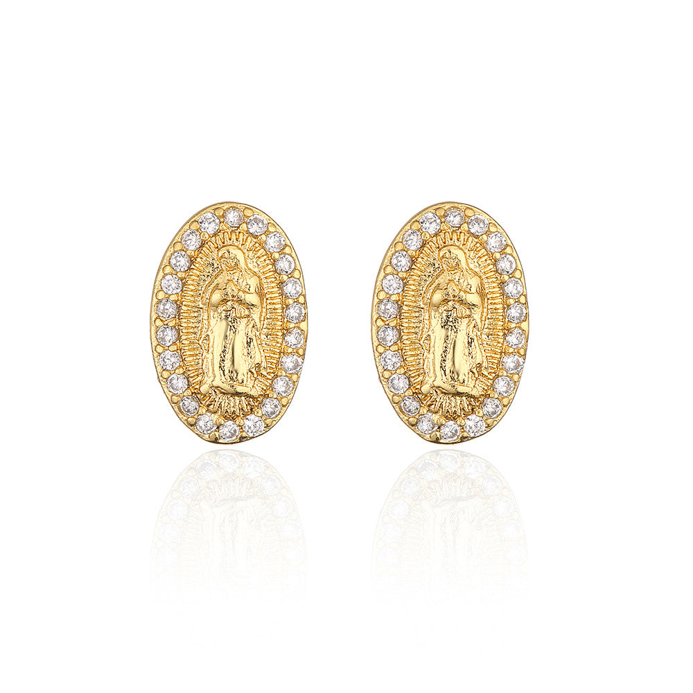 Minimalist Modern Geometric Copper Stud Earrings with Micro-Pave Zirconia for Women