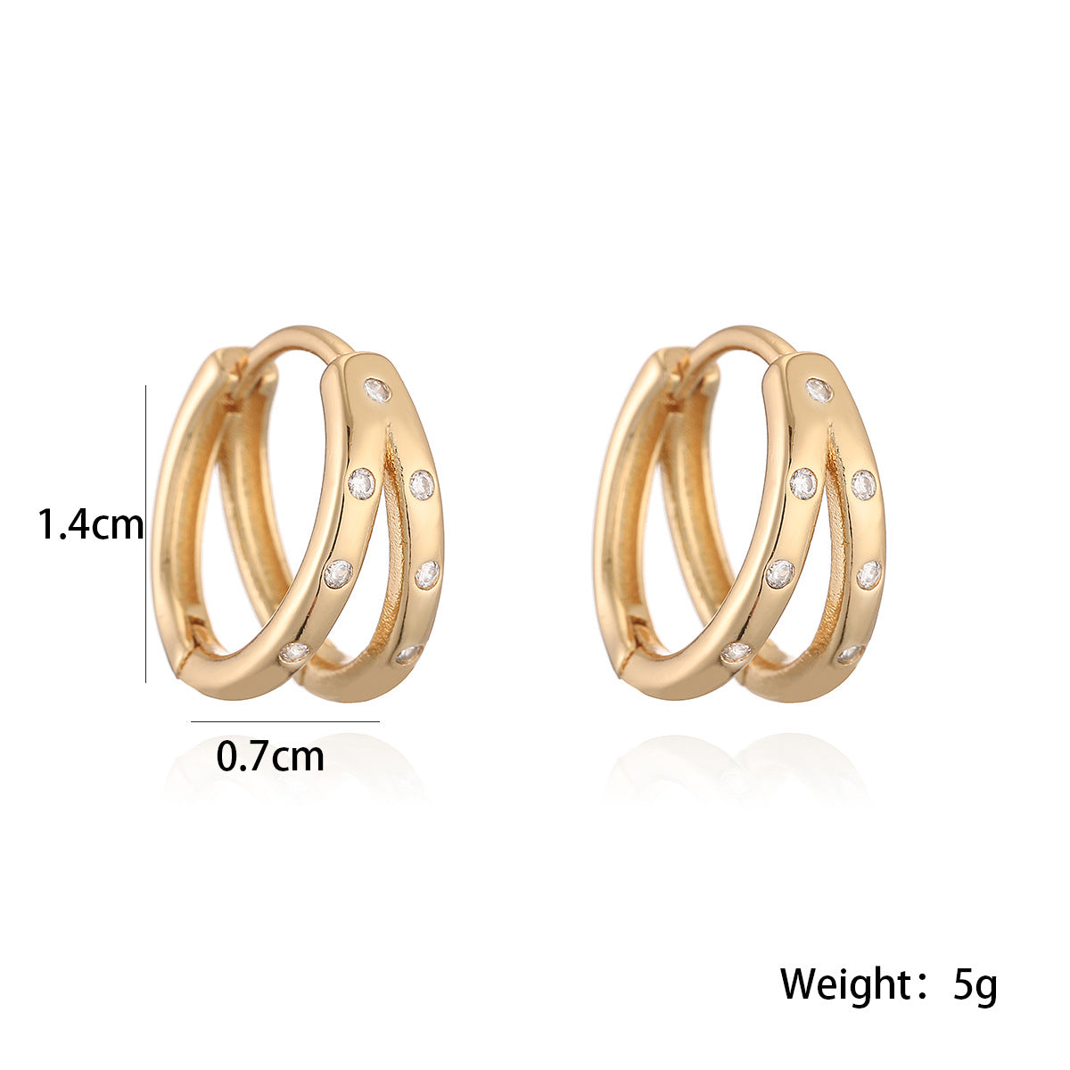 Orecchini a cerchio minimalisti geometrici da donna in ottone con placcatura in oro 18 carati e intarsio di zirconi