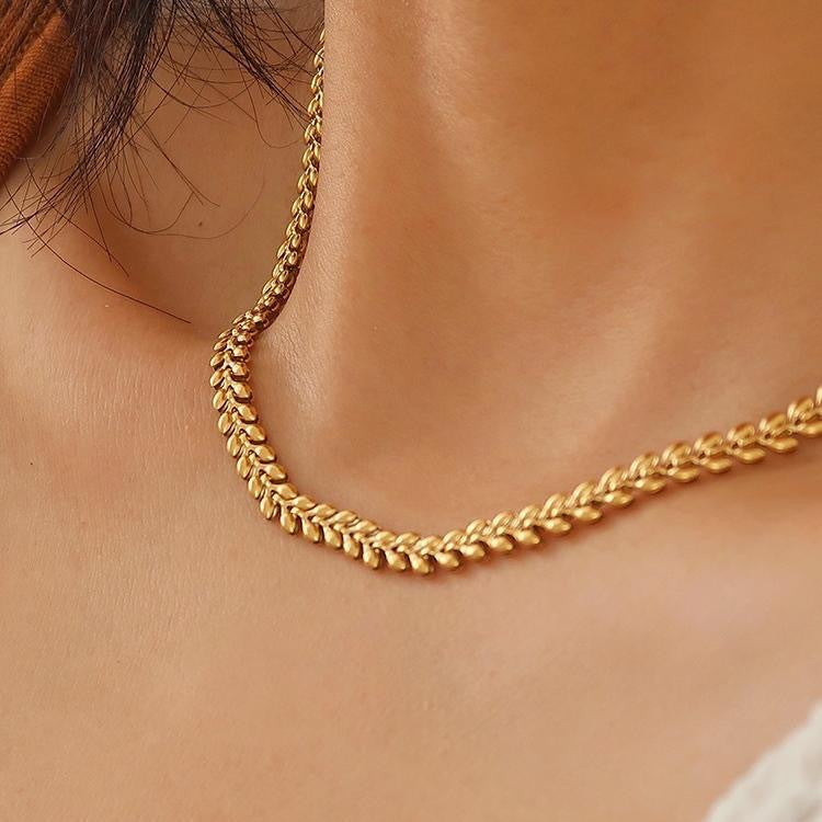 Vintage Heart Wheat Ear Titanium Steel Plated Necklace for Women