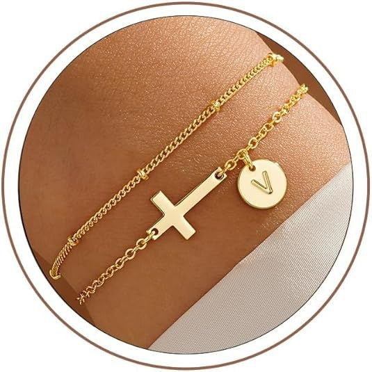 Minimalist Sweet Stainless Steel Plated Cross Letter Charm Bracelet for Women