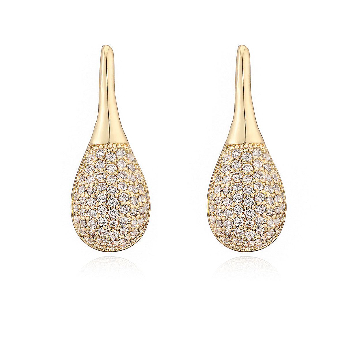 Minimalist 18K Gold Plated Brass Teardrop Geometric Cubic Zirconia Stud Earrings for Women