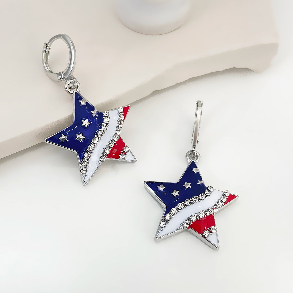 Vintage Geometric Oval Alloy Drip Oil Rhinestone Plated Earrings for Women