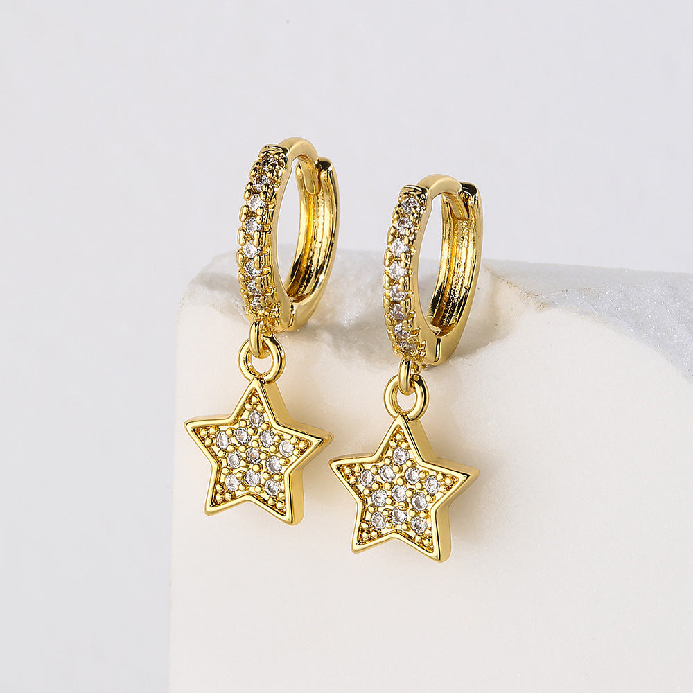 Minimalist Luxury 18K Gold Plated Brass Star Cubic Zirconia Earrings for Women