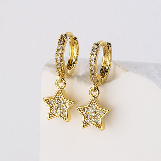Minimalist Luxury 18K Gold Plated Brass Star Cubic Zirconia Earrings for Women