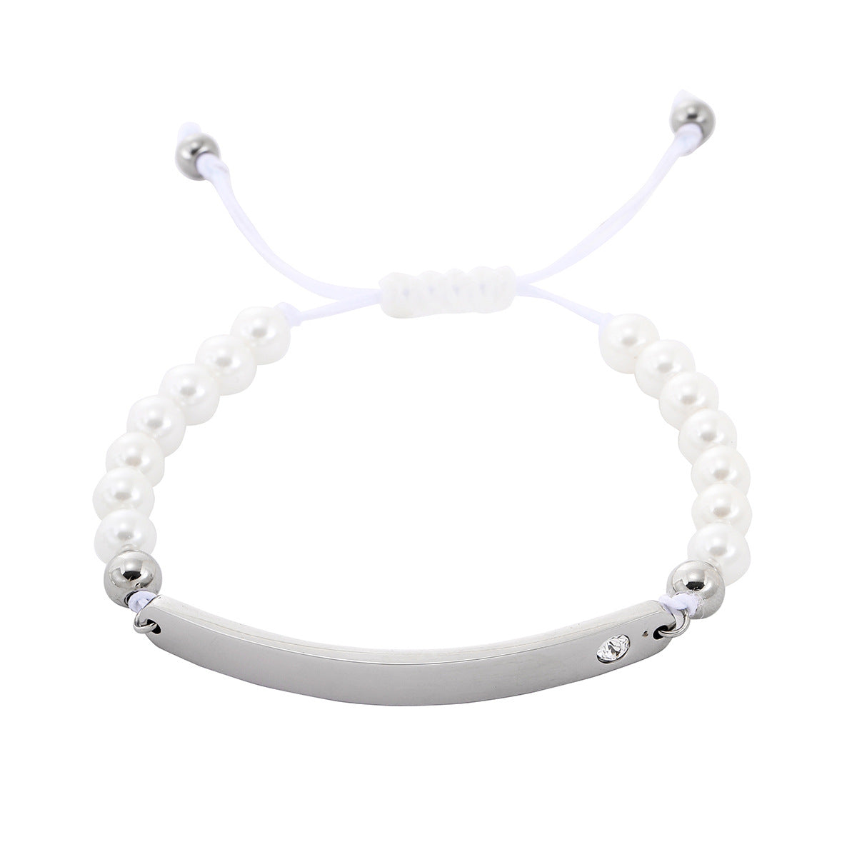 Elegant 18K Gold Plated Titanium Steel Stainless Steel Rhinestone Pearl DIY Charm Bar Bracelet for Women
