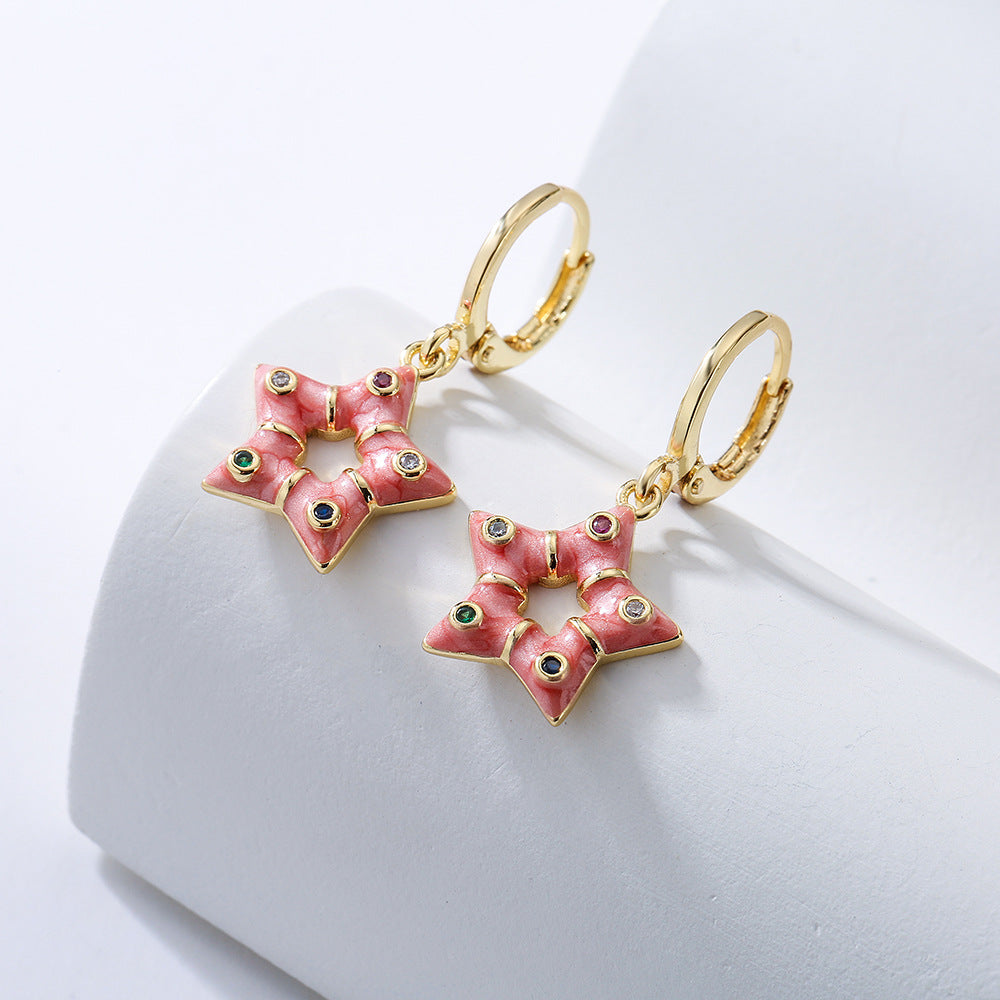Orecchini geometrici in stile bohémien da donna in rame con placcatura in oro 18K e zirconi smaltati