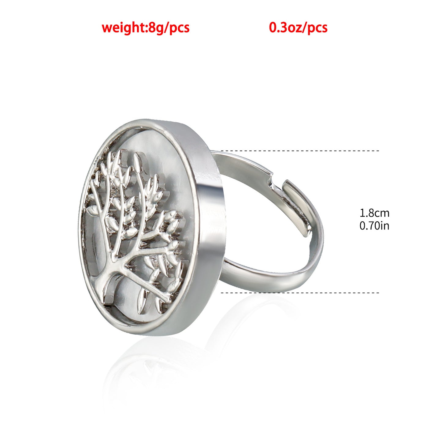 Vintage Geometric Life Tree Ring Set in Plated Metal with Imitation Mother-of-Pearl White Finish for Women