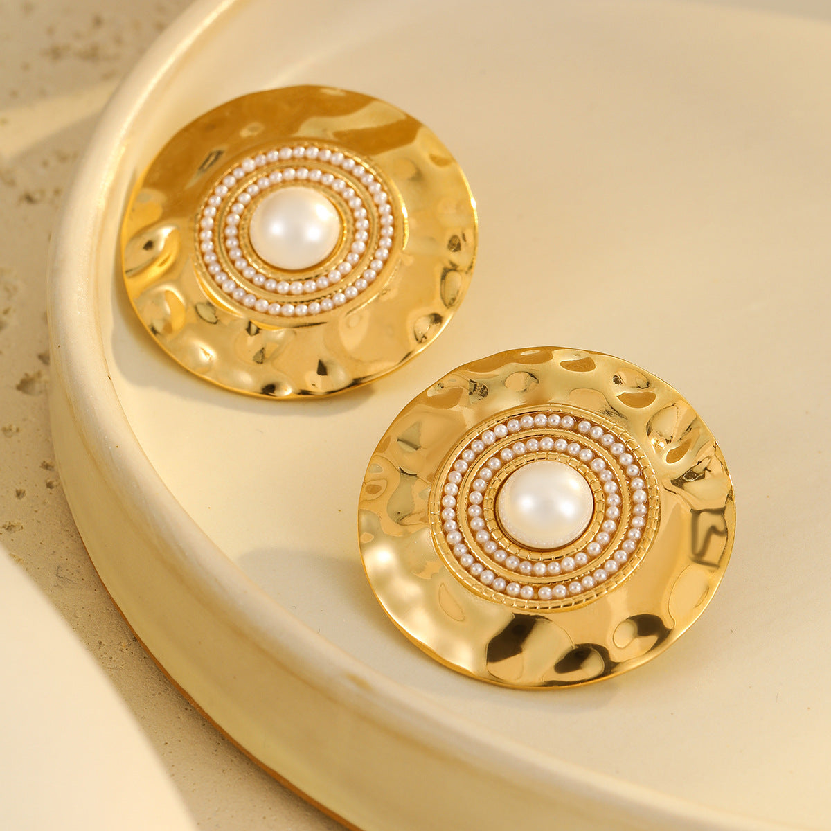 Orecchini da donna in acciaio inossidabile placcato oro con perle geometriche stile vintage