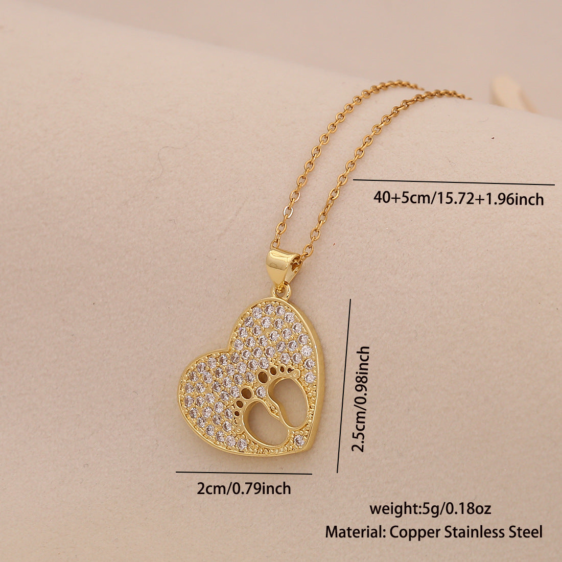 Ciondolo a Cuore Minimalista alla Moda in Rame con Zirconi Micro-Pave per Donna
