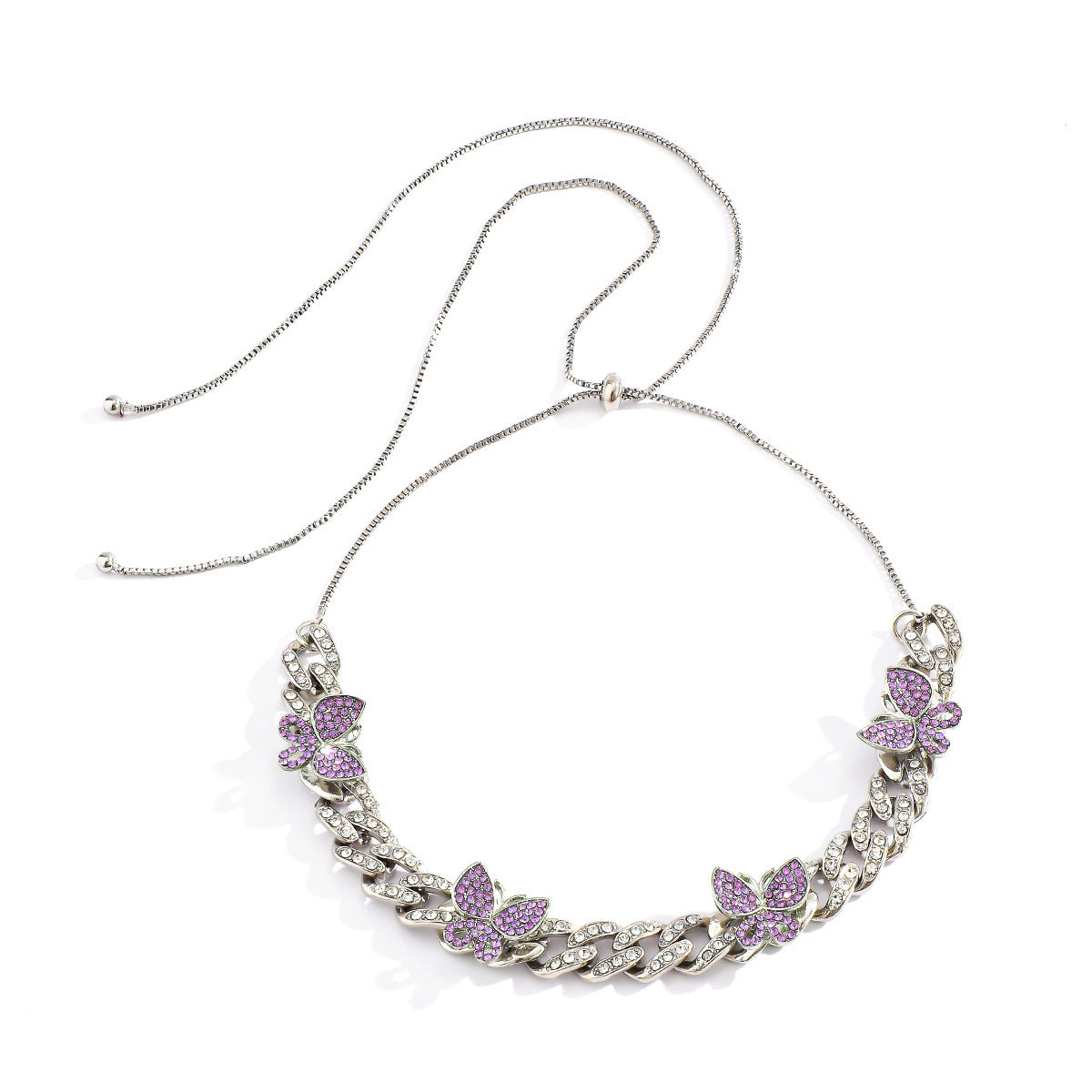 Collana da donna a catena cubana vintage minimalista con farfalla e design geometrico, intarsi in strass, materiale in lega, gioielli stile Ins
