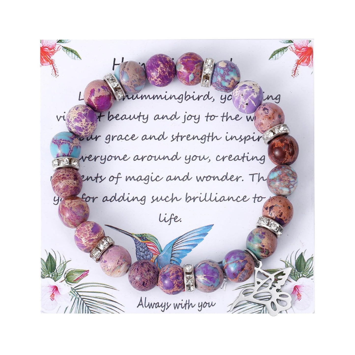 Minimalist Polished Imperial Stone Bracelet with Rhinestone Geometric Hummingbird Pendant for Women