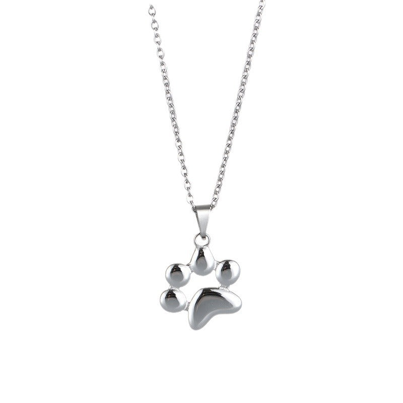 Collar minimalista de acero inoxidable con colgante de huella de gato chapado en oro de 18 quilates para mujer