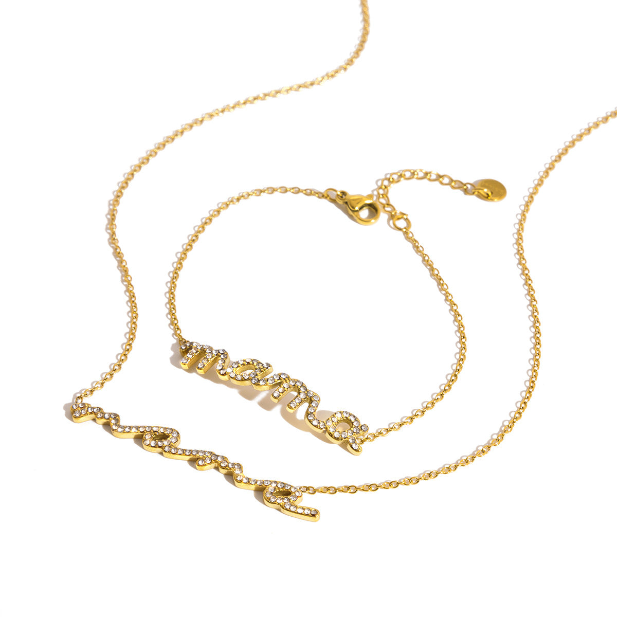 Collar para mujer de acero inoxidable con letras "Mama" geométricas minimalistas y chapado en oro PVD