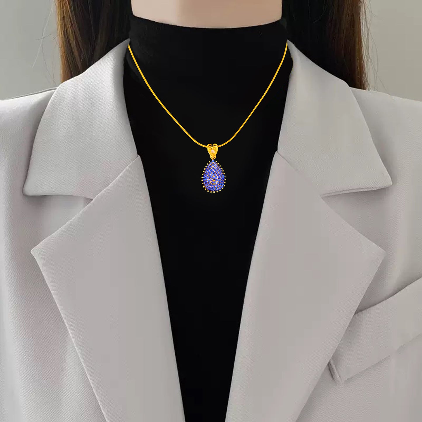 Minimalist Sweet Teardrop Heart Cubic Zirconia Plated Titanium Steel Necklace with Brass Pendant Cable Chain for Unisex