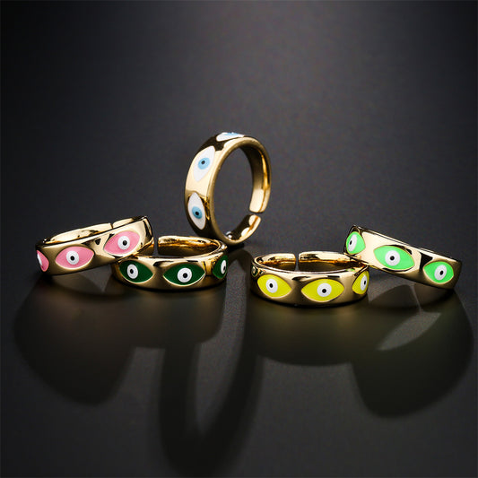 Anello Aperto Minimalista Geometrico in Rame con Placcatura in Oro Vero e Finitura Smaltata