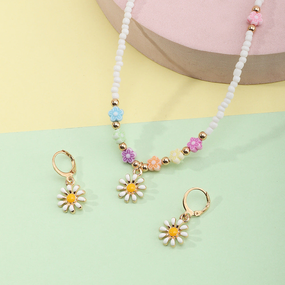 Lindo conjunto de collar con dije floral para niñas, joyería de aleación de princesa para niños con aretes a juego