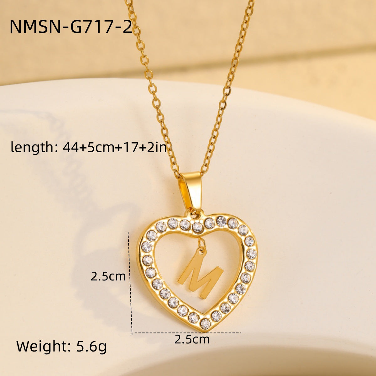 Fashionable Heart-Shaped Stainless Steel Necklace with 18K Gold Plating and Zircon Inlay for Women