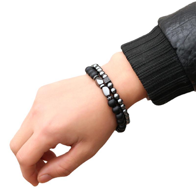 Micro-Pave Cubic Zirconia Geometric Dice Matte Brass Bracelet Set