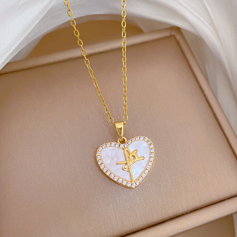 Sweet Heart Geometric Rhinestone Titanium Steel Necklace for Unisex