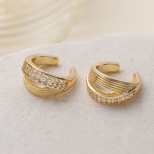 Minimalist Geometric Gold Plated Brass Earrings with Cubic Zirconia Inlay