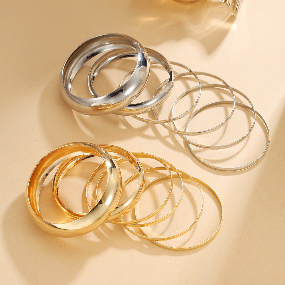 Minimalist Geometric Round Plated Iron Wide Multi-Layer Bracelet