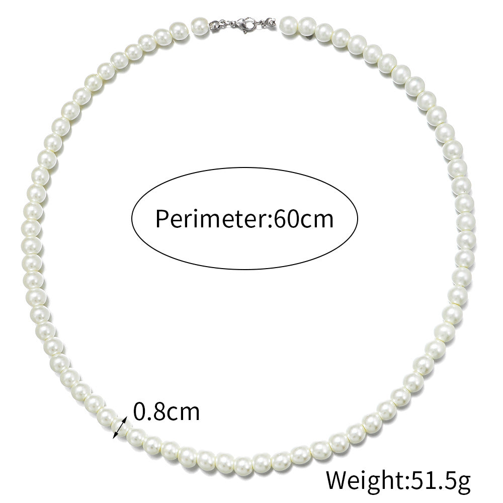 Men's Round Geometric Stainless Steel Pearl Necklace with Alloy Pendant on Cable Chain