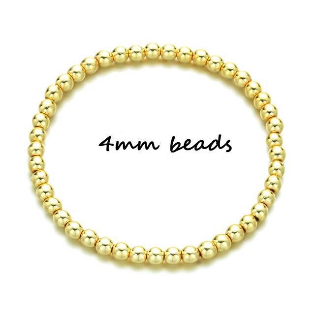 18K Gold Plated Hematite Round Beaded Stretch Bracelet for Women