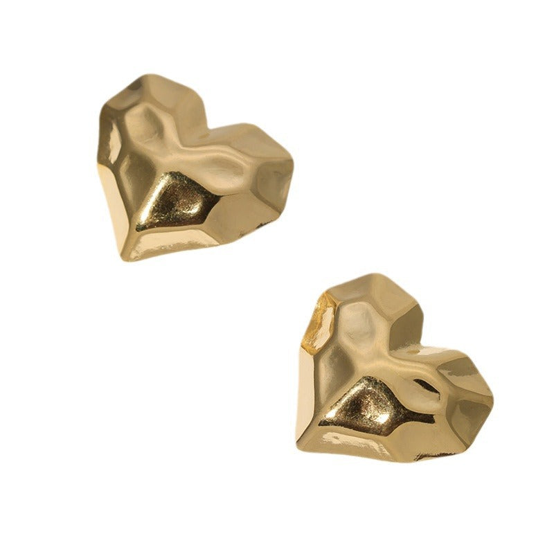 Pendientes de Tuerca Minimalistas de Acero Inoxidable con Forma de Corazón y Acabado Chapado para Mujer
