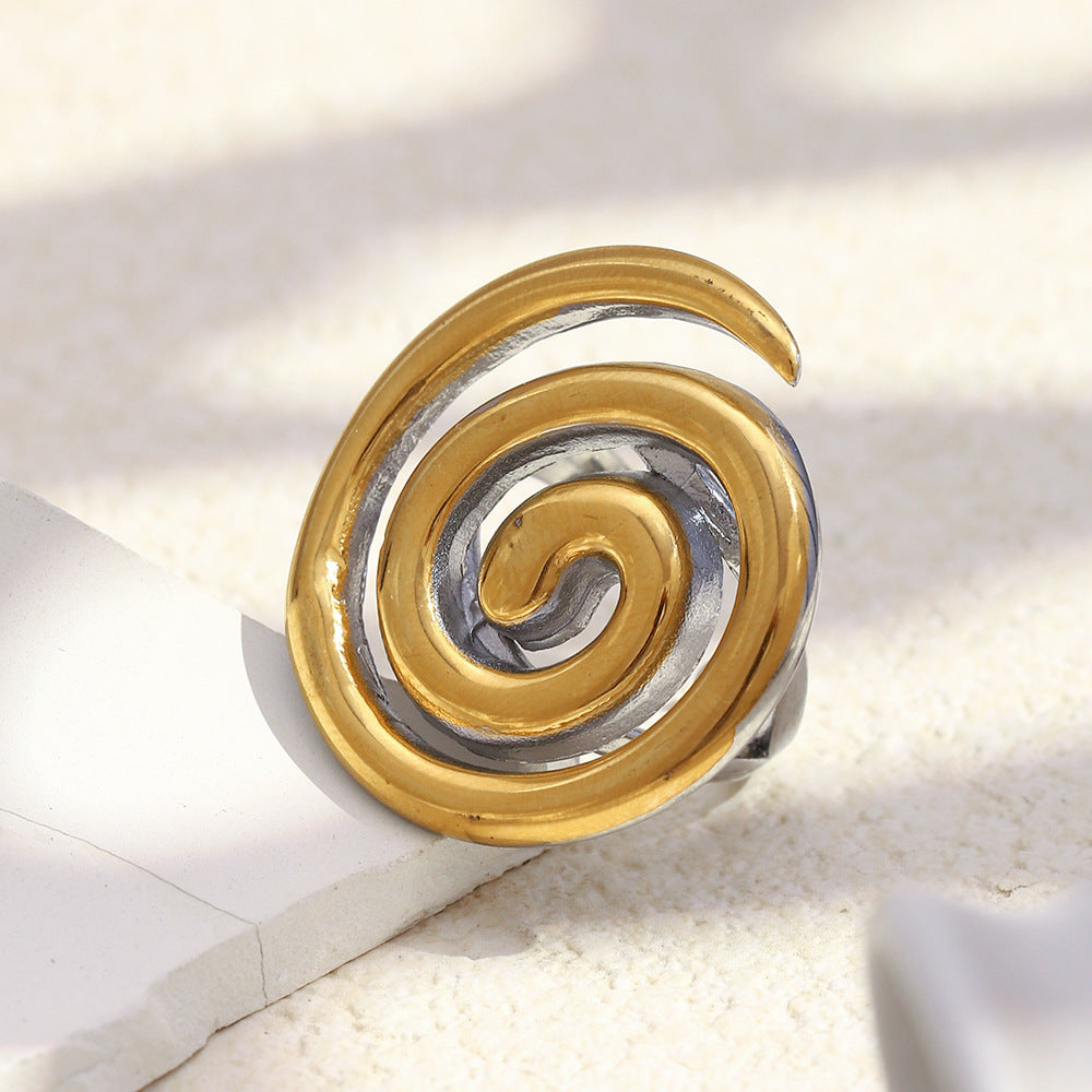 Minimalist Geometric Stainless Steel Plated 18K Gold Spiral Opening Ring for Women
