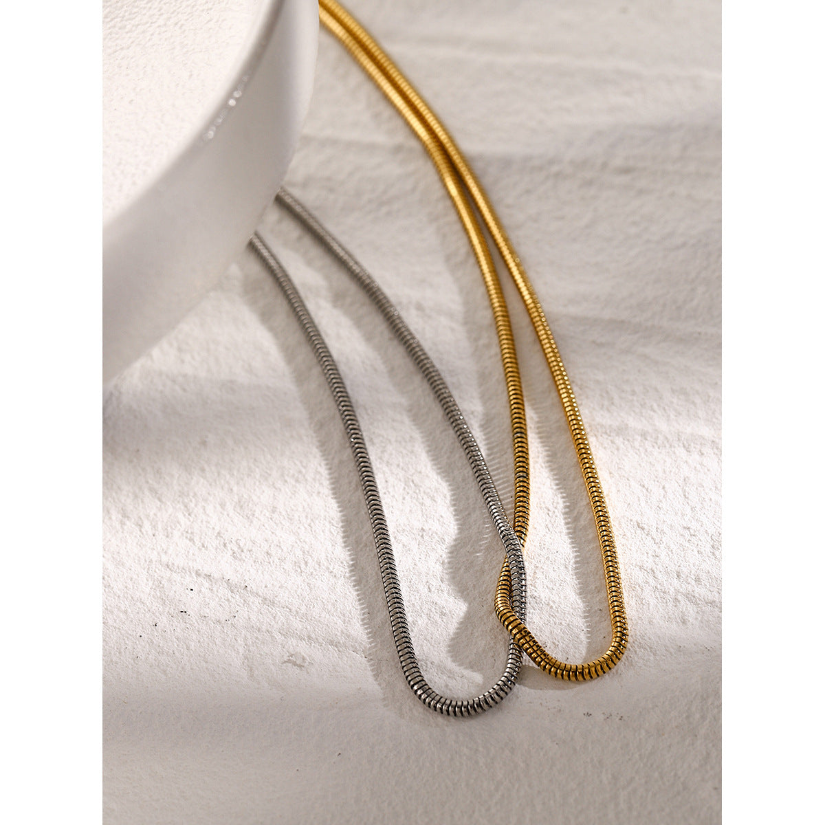 Minimalist 18K Gold Plated Stainless Steel Two-Tone Flat Snake Chain Necklace Unisex Unique Design