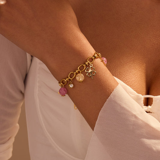 Fashionable OL Style Clover Cross Geometric Pendant Bracelet in Stainless Steel with Plated Finish