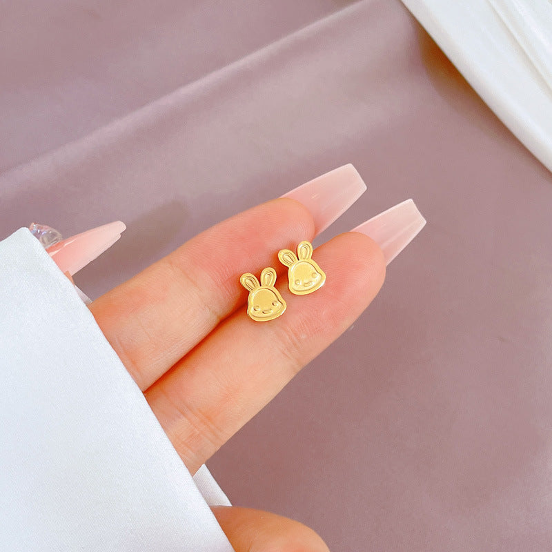 Minimalist Sweet Geometric Rabbit Smile Plated Titanium Steel Stud Earrings for Unisex