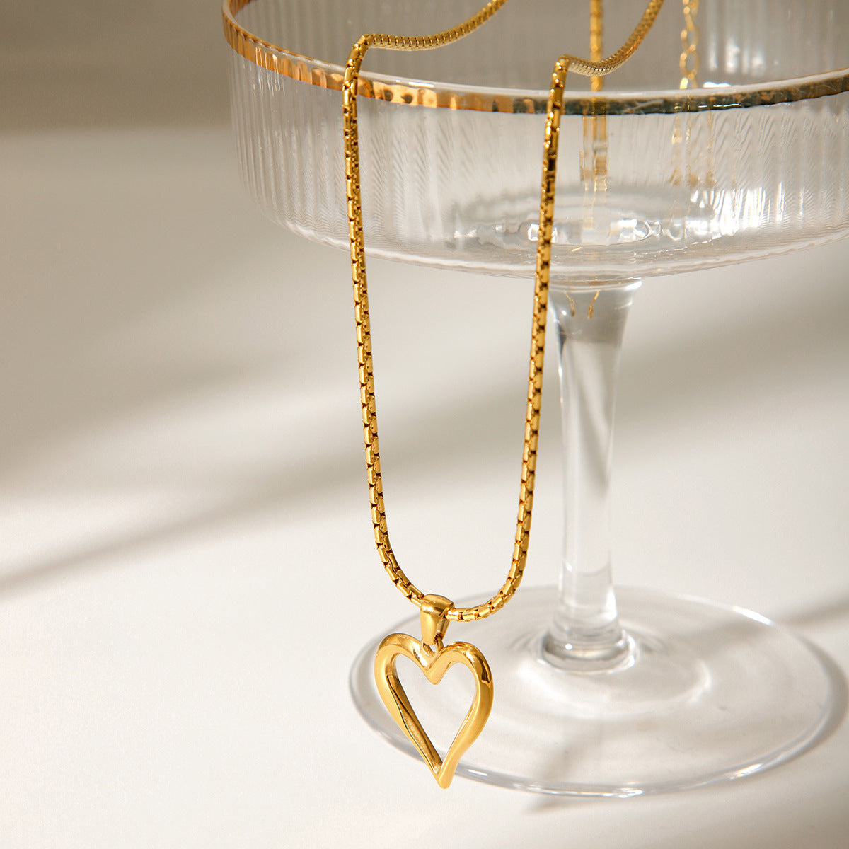 Minimalist Hollow Heart Pendant Necklace for Women Stainless Steel with Titanium Steel Accents Plated Box Chain
