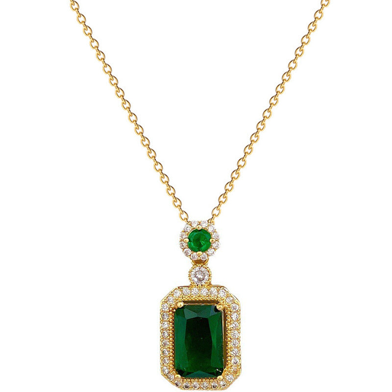 Sweet Elegant Geometric Micro-Inlaid Cubic Zirconia Plated Titanium Steel Necklace and Earring Set