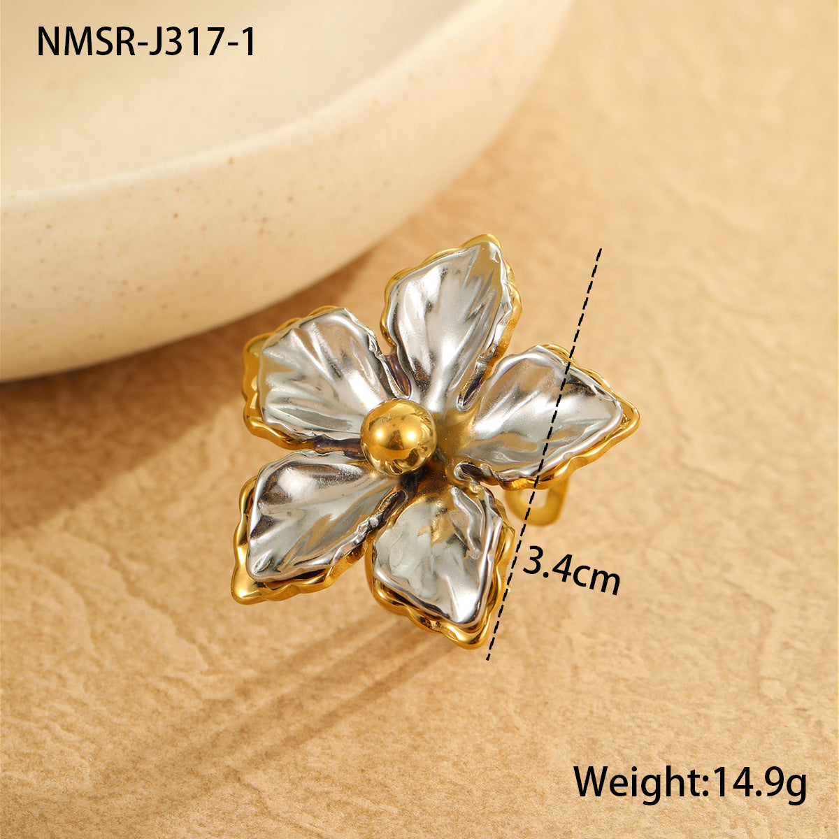 Orecchini alla moda in acciaio inossidabile a forma di fiore e foglia placcati in oro 18 carati da donna