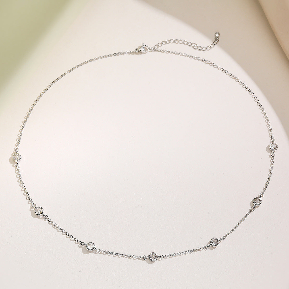 Elegant Minimalist Geometric Brass 18K Gold Plated Necklace with 7 Cubic Zirconia Stones for Women