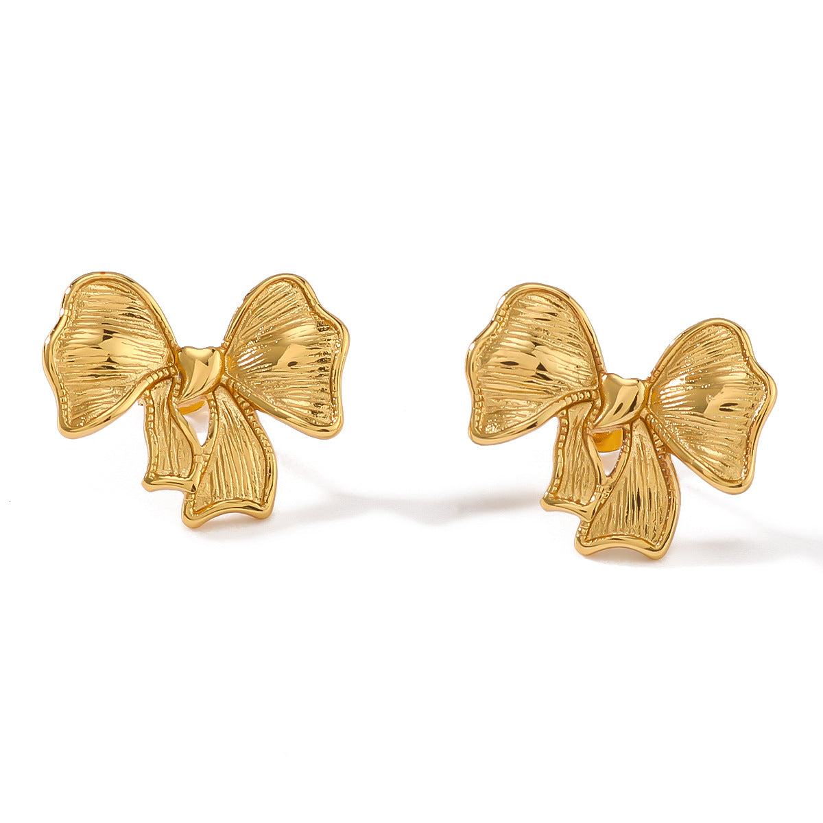 Elegant Bowknot-Shaped Stainless Steel Earrings with 18K Vacuum Plating for Women — Minimalist Geometric Design, Delicate and Versatile Fashion Jewelry