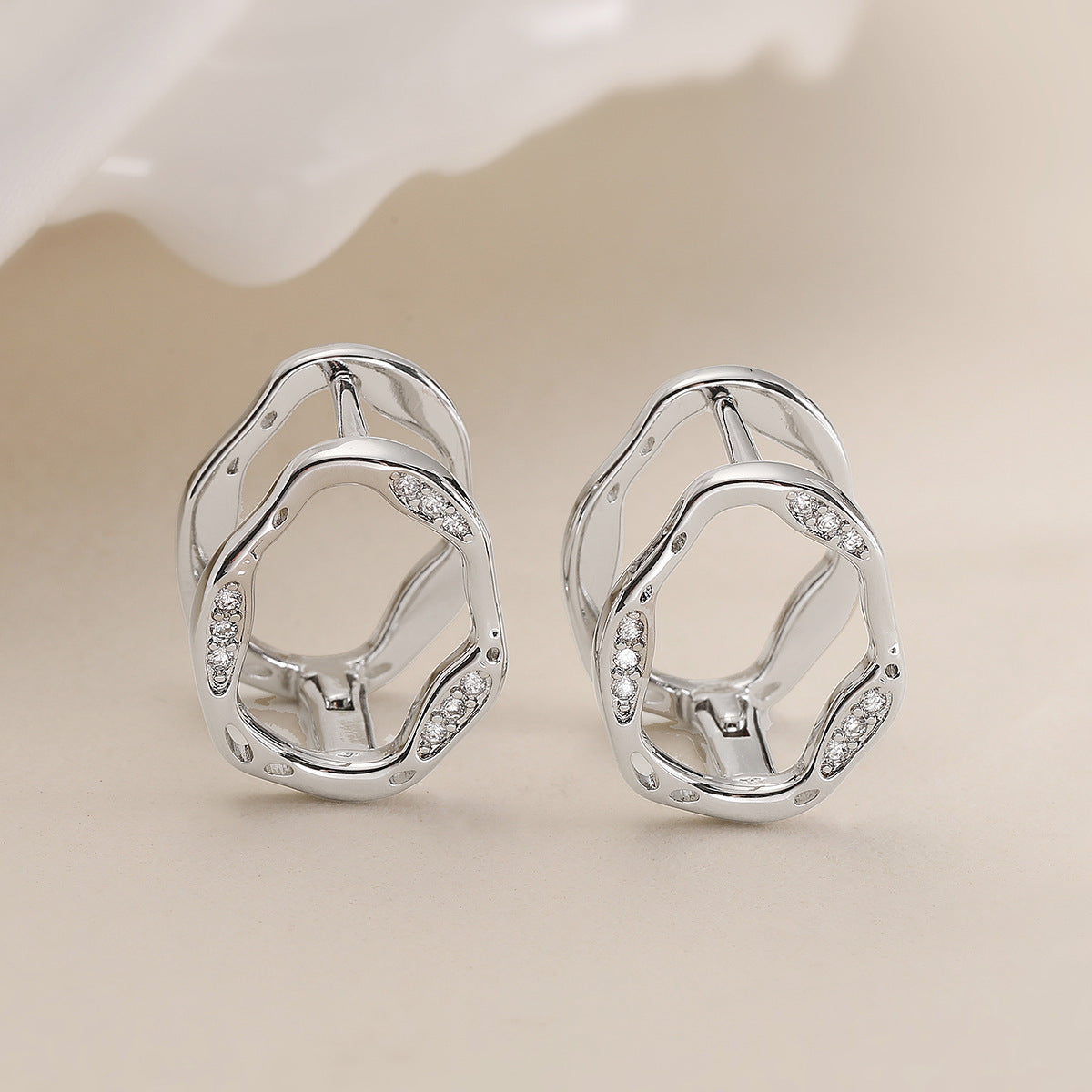 Minimalist Irregular Geometric Zircon Stud Earrings for Women with Hollow Design and Micro-Pave Setting