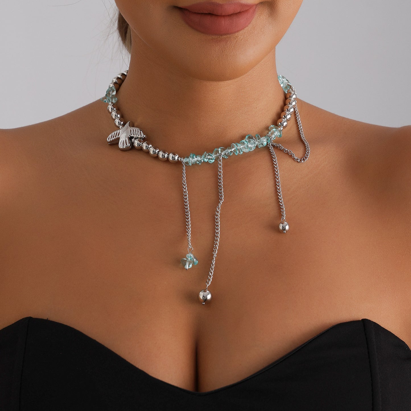 Casual Crystal Geometric Bird Heart ABS Plated Alloy Pendant Necklace for Women