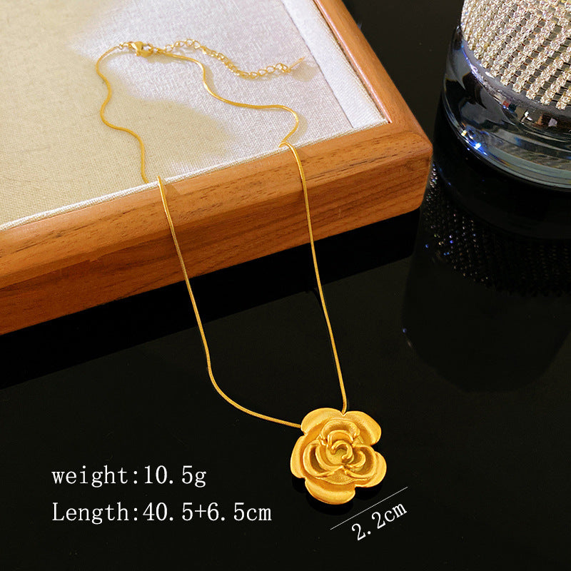 Vintage Rose Floral Titanium Steel Plated Pendant Necklace for Unisex